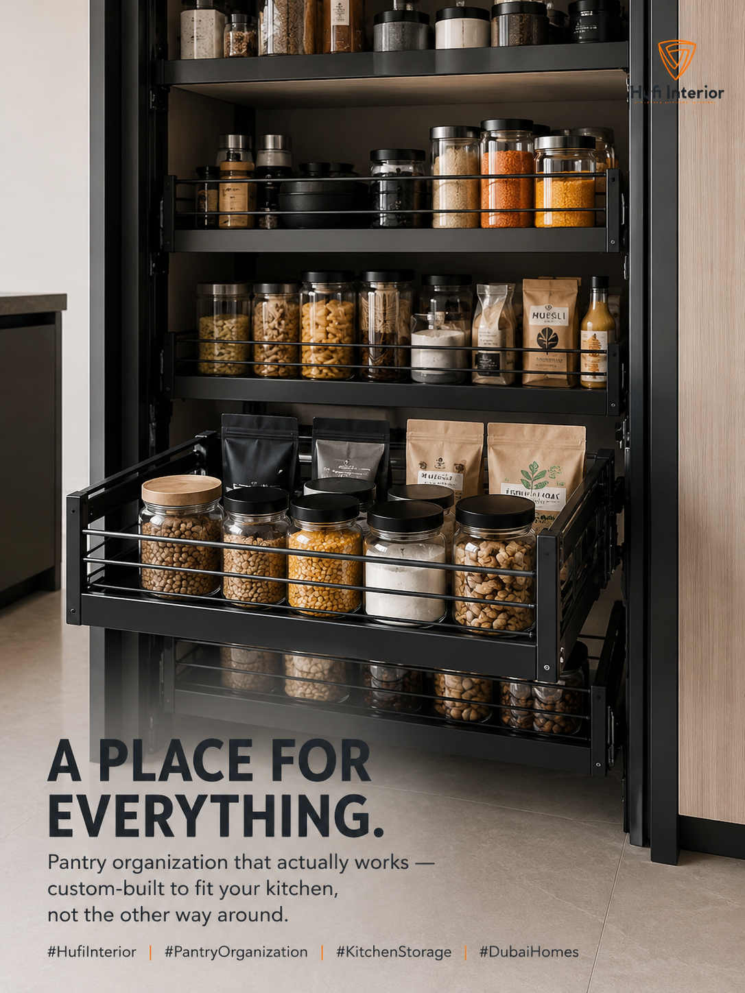 Pull-out pantry organisation with wire drawers
