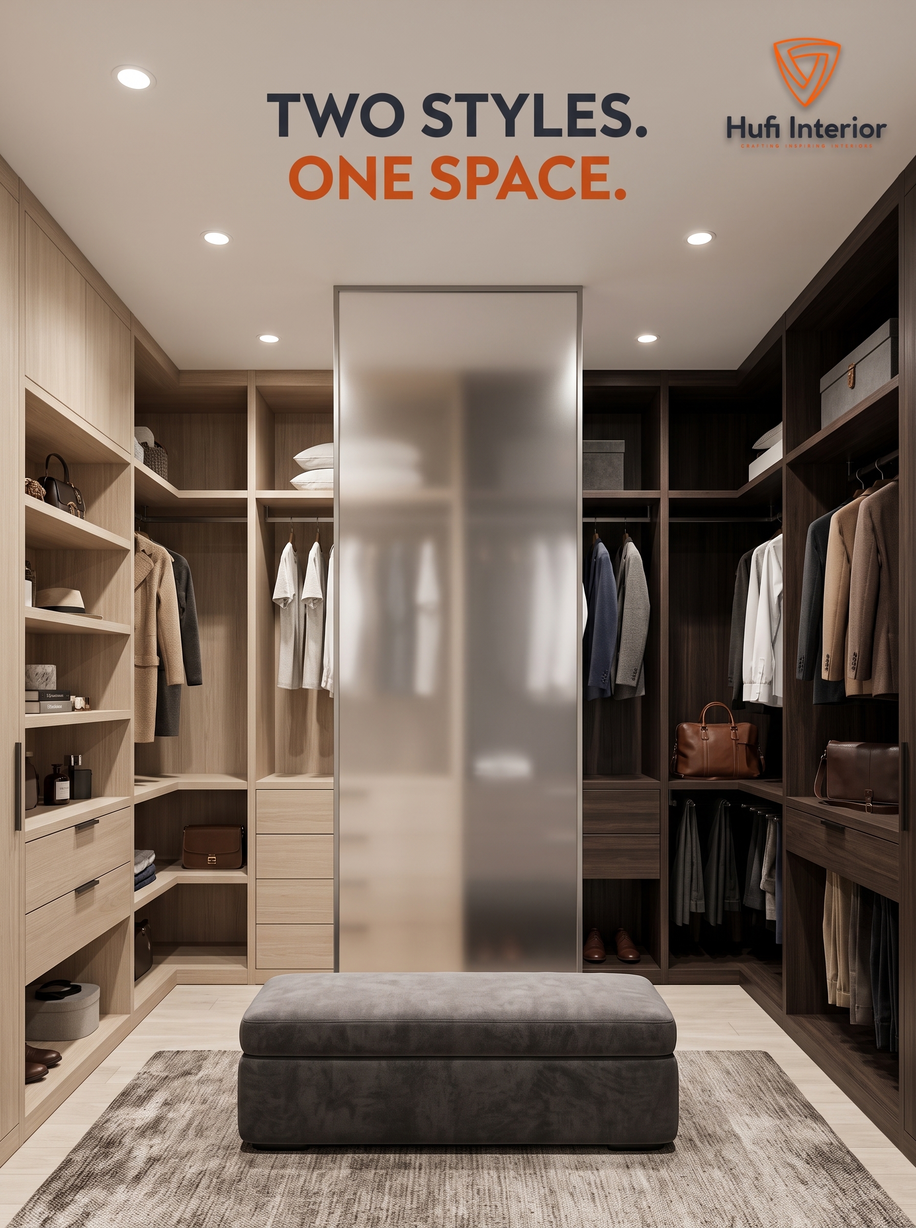 Walk-in closet with two-tone finish